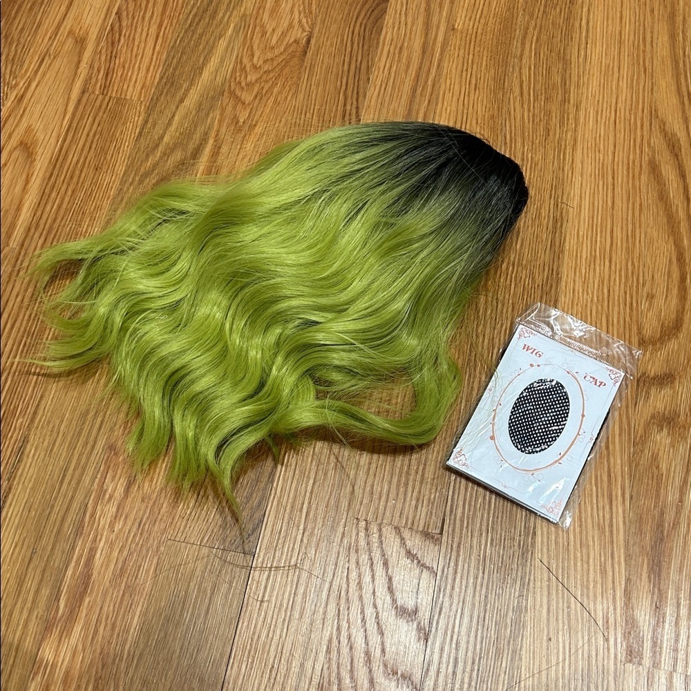 Black to Lime Green Ombre Hair wig medium shoulder length one size adult